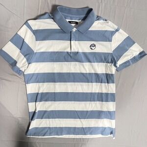 Malbon Polo Shirt Mens M Blue White Striped Embroidered Logo Performance Golf